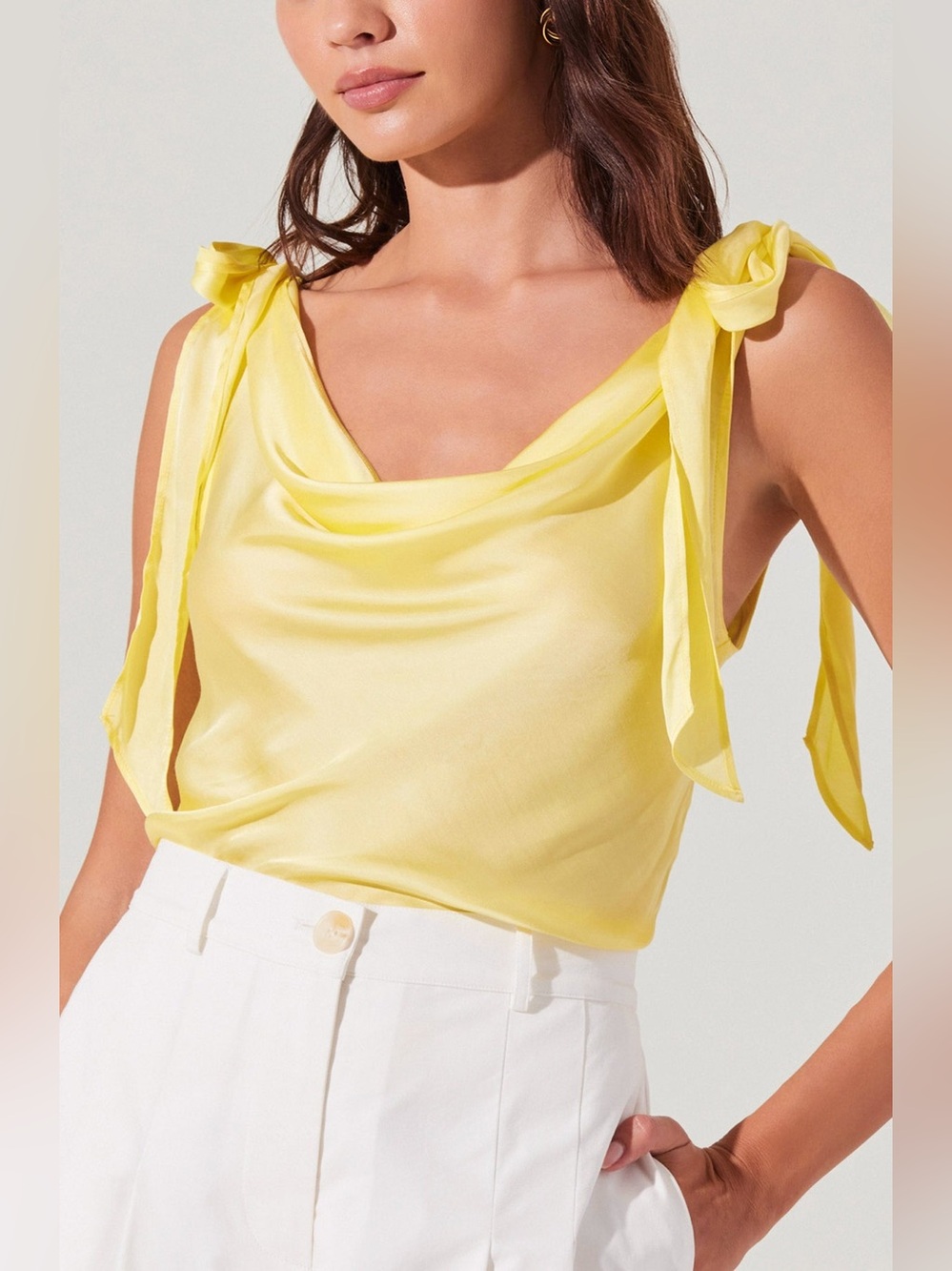 NEW ASTR THE LABEL Allexina Top Lemon Yellow Satin Size Small - Picture 7 of 13